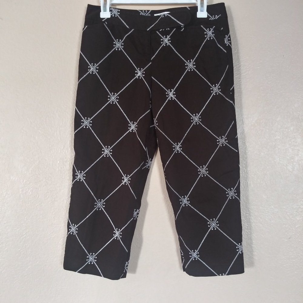 LOFT Ann Taylor Petites Brown & White Embroidery Cropped Pants Womens 6P